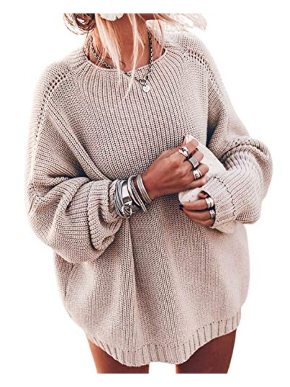 Oversized Batwing Sleeve Mock Neck Chunky Knit Pullover Sweater